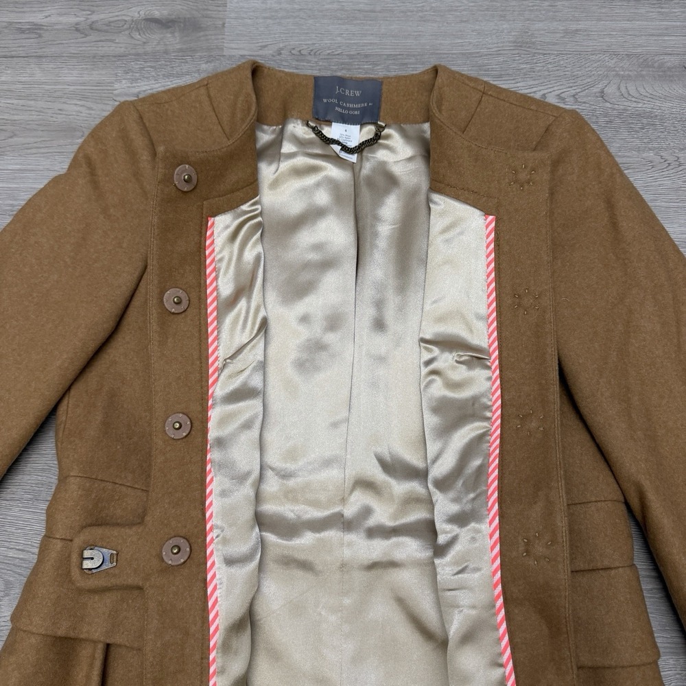 J.Crew Nello Gori Wool Cashmere Blend Peplum Long Coat Womens 6 Camel Brown - Picture 4 of 11